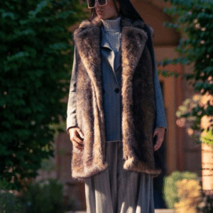 Long faux fur vest (Beige)