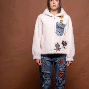 White faux fur jacket with hood