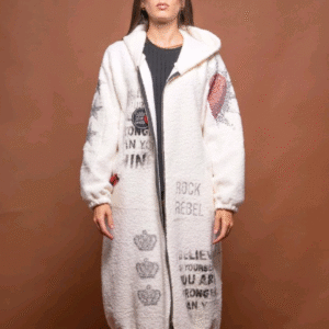 Women's long white teddy coat