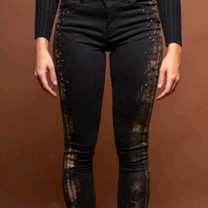 Black skinny jeans with unique golden paint details