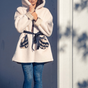 Cozy hooded faux fur coat (White)