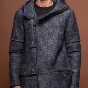 Italian designer wool-blend coat with hood