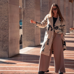 Cream teddy coat with letter print