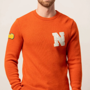 Orange Knit Sweater with Letter Patch